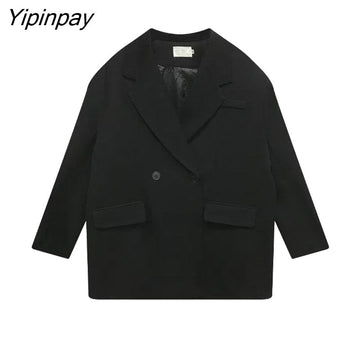 Yipinpay 2023 Autum Oversize Full Sleeve Long Black Blazer Women Korean style Solid Suit Blazers Winter Female Clothing Coat